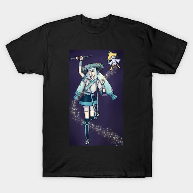 Steel type Hatsune Miku and Jirachi T-Shirt by Blackmoonrose13